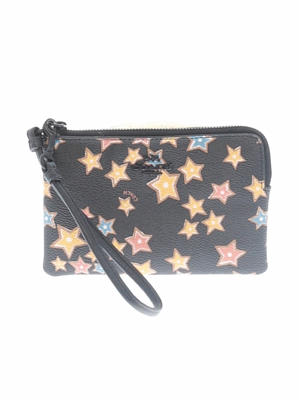 COACH Black Star Print Leather corner zip wristlet wallet